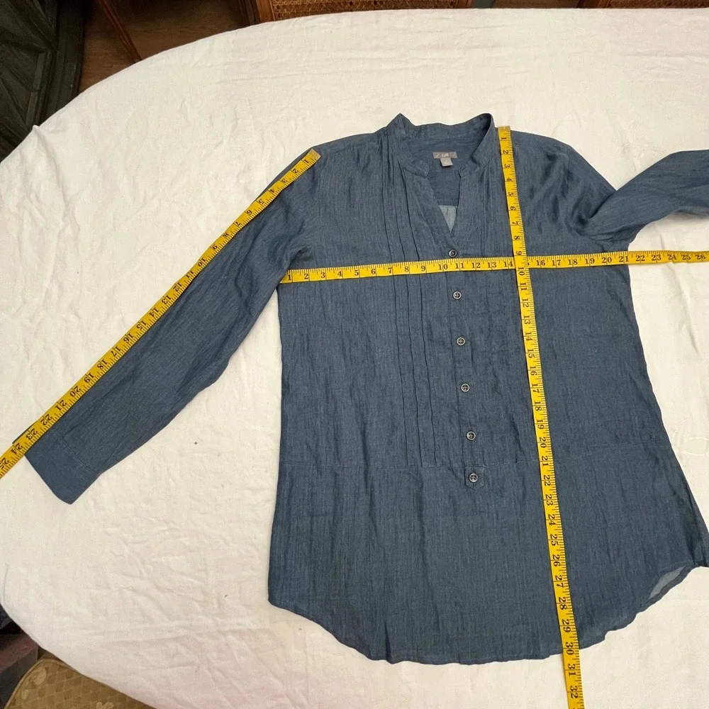 J. Jill Pintuck Tunic Womens M Blue LS Textured Stripe Casual Top Coastal Chic